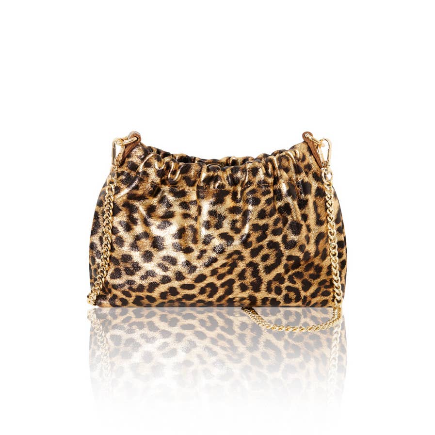 Italian Leather Leopard Print Crossbody Bag: Golden Leopard