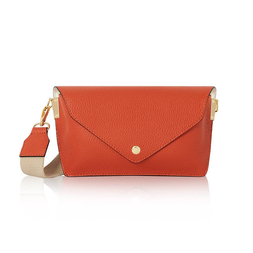 Italian Leather Crossbody Bag with Canvas Strap: Denim Blue