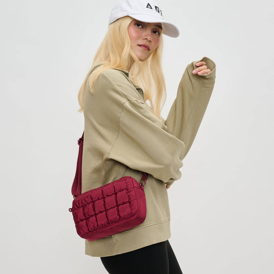 Inspiration - Quilted Puffer Nylon Crossbody: Burgundy