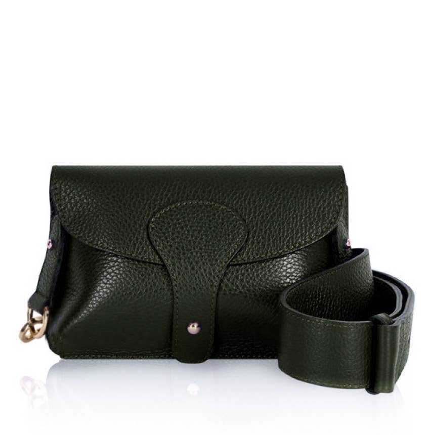 Italian Leather Saddle Bag -Medium: Black