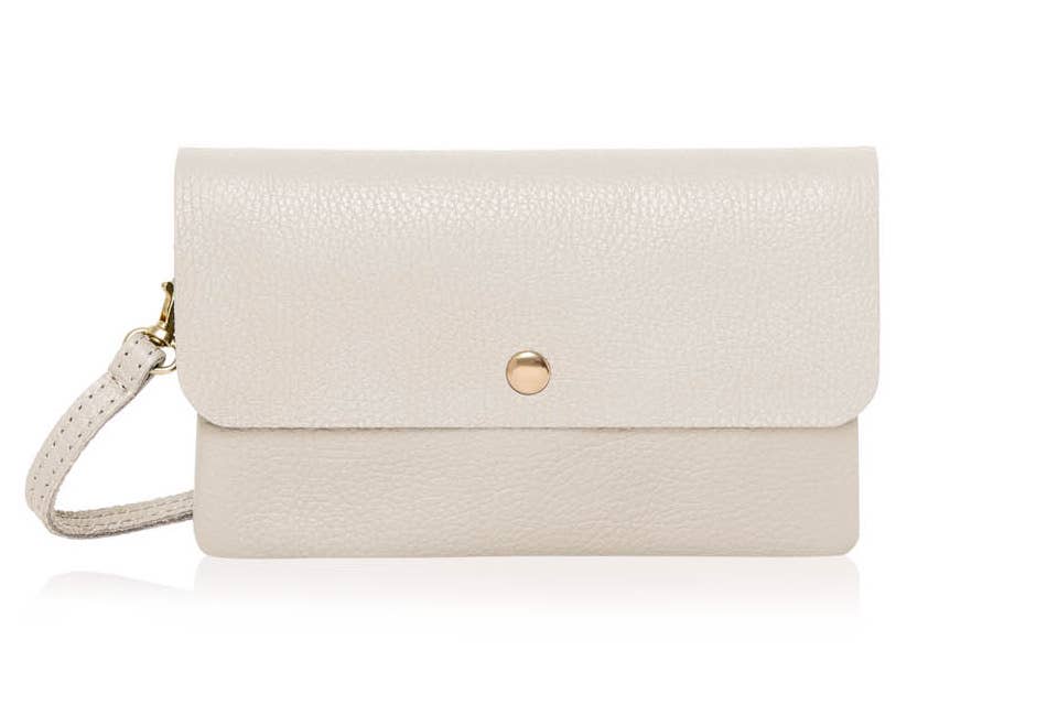Italian Leather Small Messenger Crossbody Bag: Light Grey