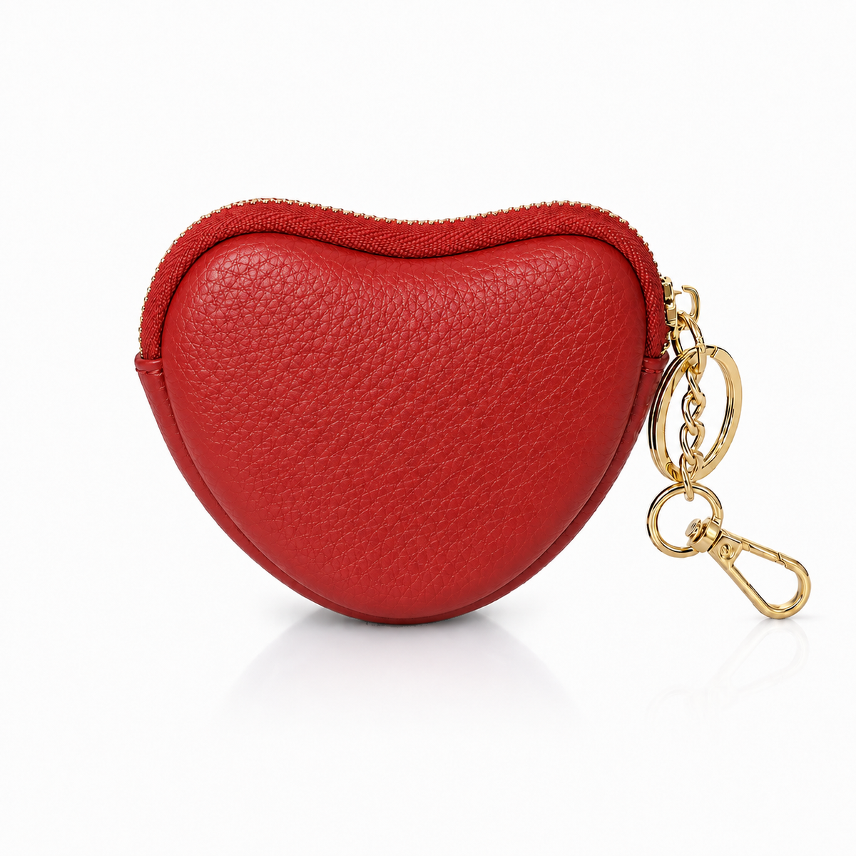 Italian Leather Heart Coin Purse Keyring - Red