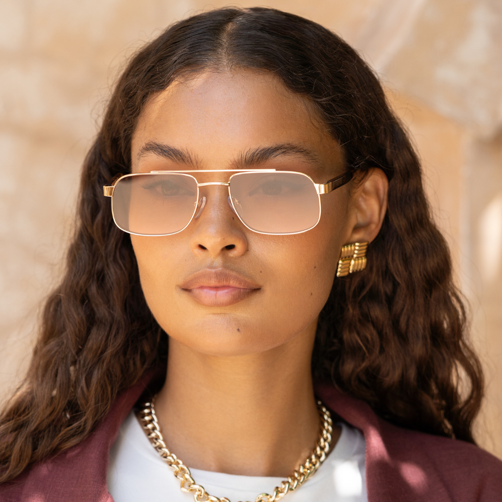 Vesper Unisex Aviator Sunglasses - Gold / Brown Pink