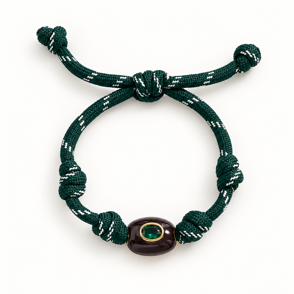 Emerald-Green Crystal & Forest Green Paracord Bracelet