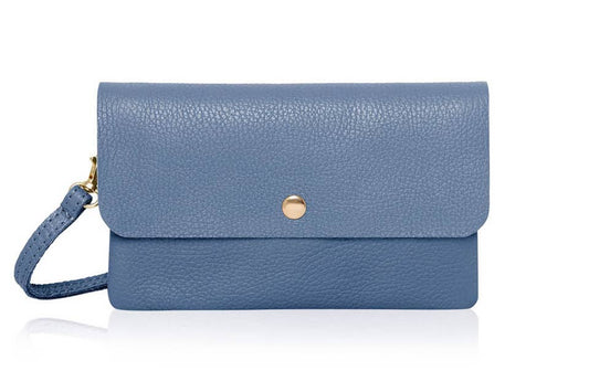 Italian Leather Small Messenger Crossbody Bag: Denim Blue