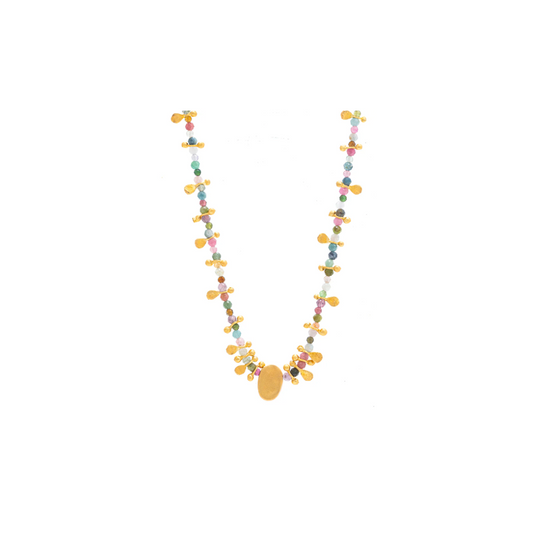 Short Multi Tourmaline Beaded Necklace with Gold