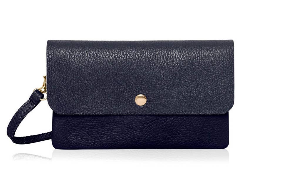 Italian Leather Small Messenger Crossbody Bag - Black