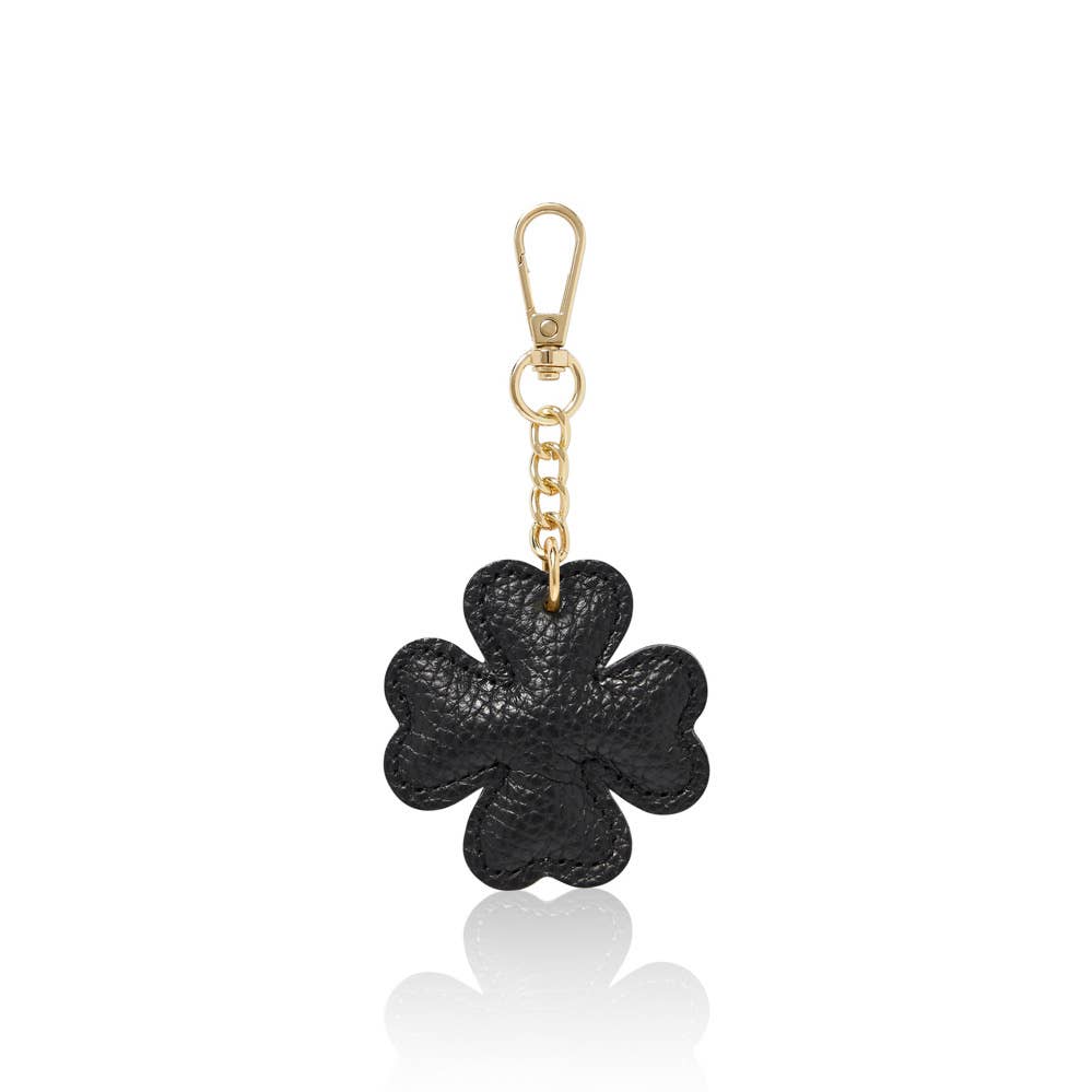 Italian Leather Four-Leaf Clover Bag Charm - Black