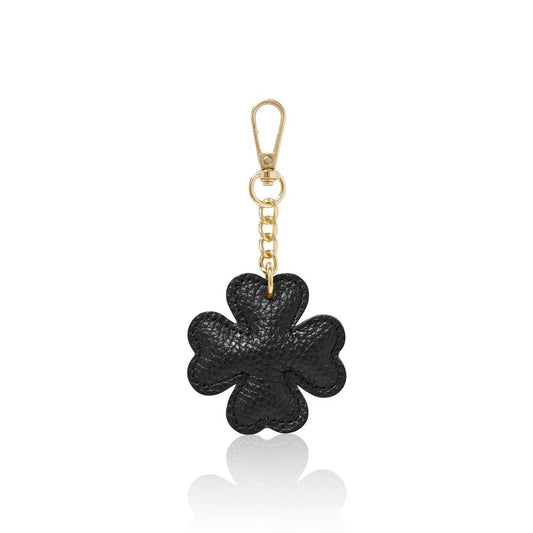 Italian Leather Four-Leaf Clover Bag Charm - Black