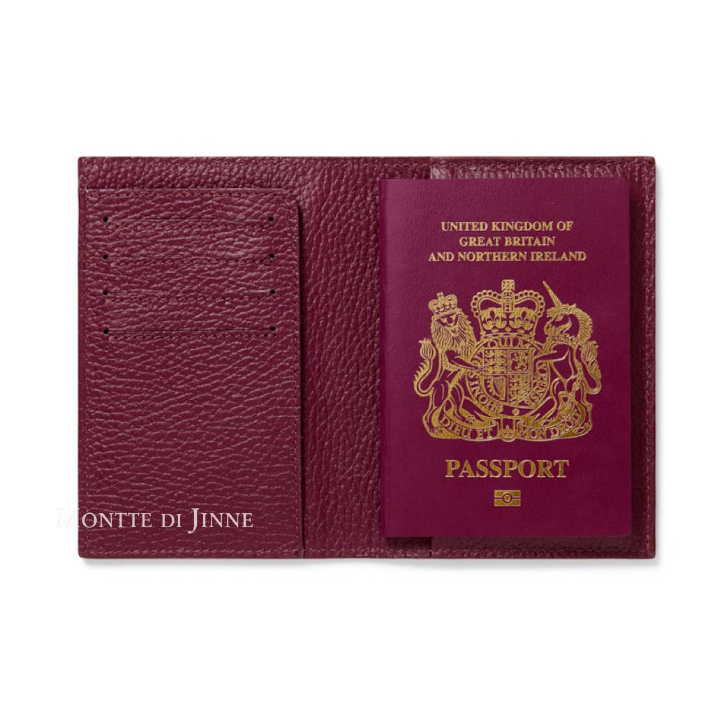 Italian Leather Passport Holder & Card Holder - Red Plum
