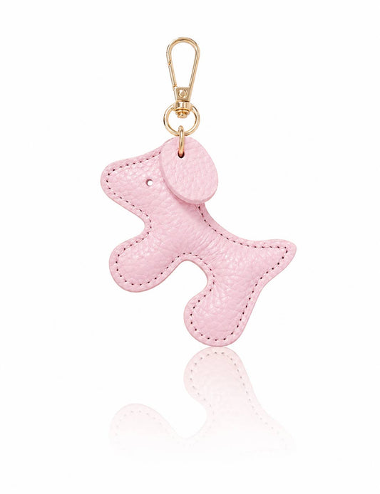 Leather Dog Shaped Keyring Bag Charm - Blossom Pink