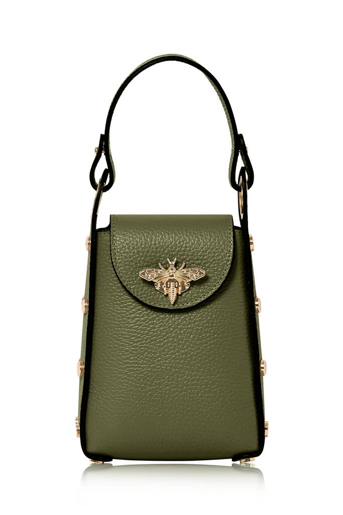 Italian Leather Mini Bee Bag - Olive Green