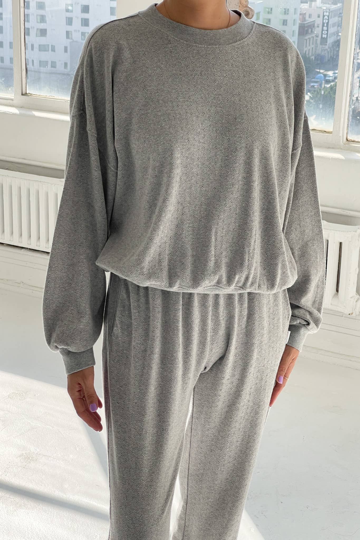Pointelle Core Sweatshirt - Melange Grey