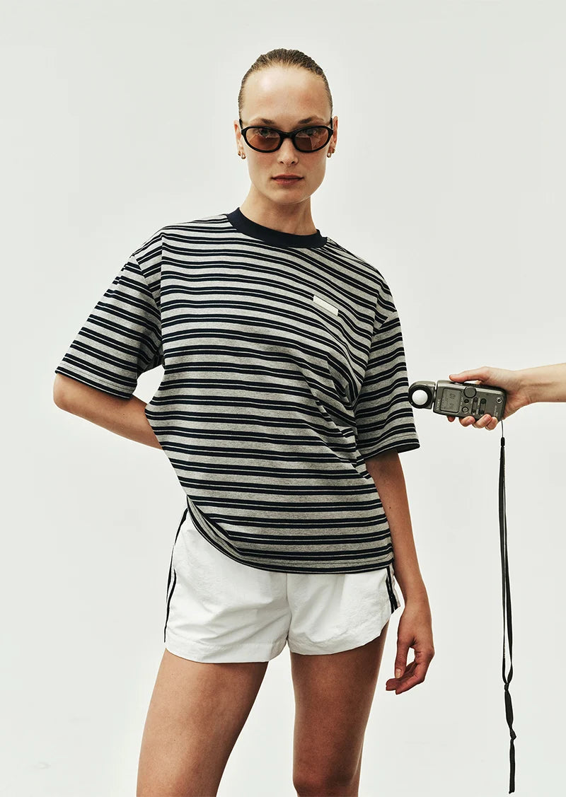 Oversized Spark Tee - Dark Navy Stripe