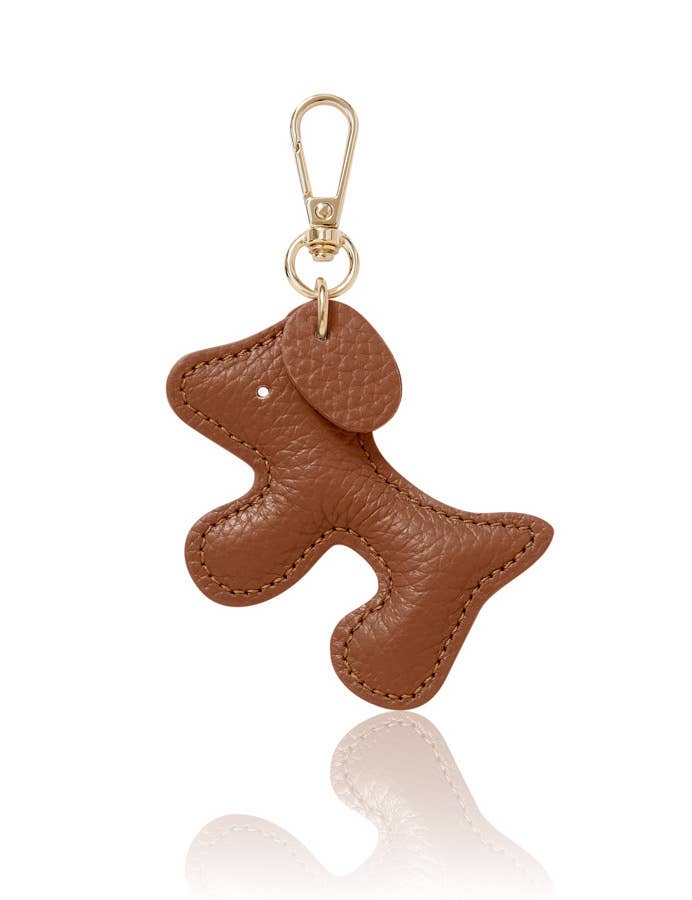 Italian Leather Dog Bag Charm - Dark Tan