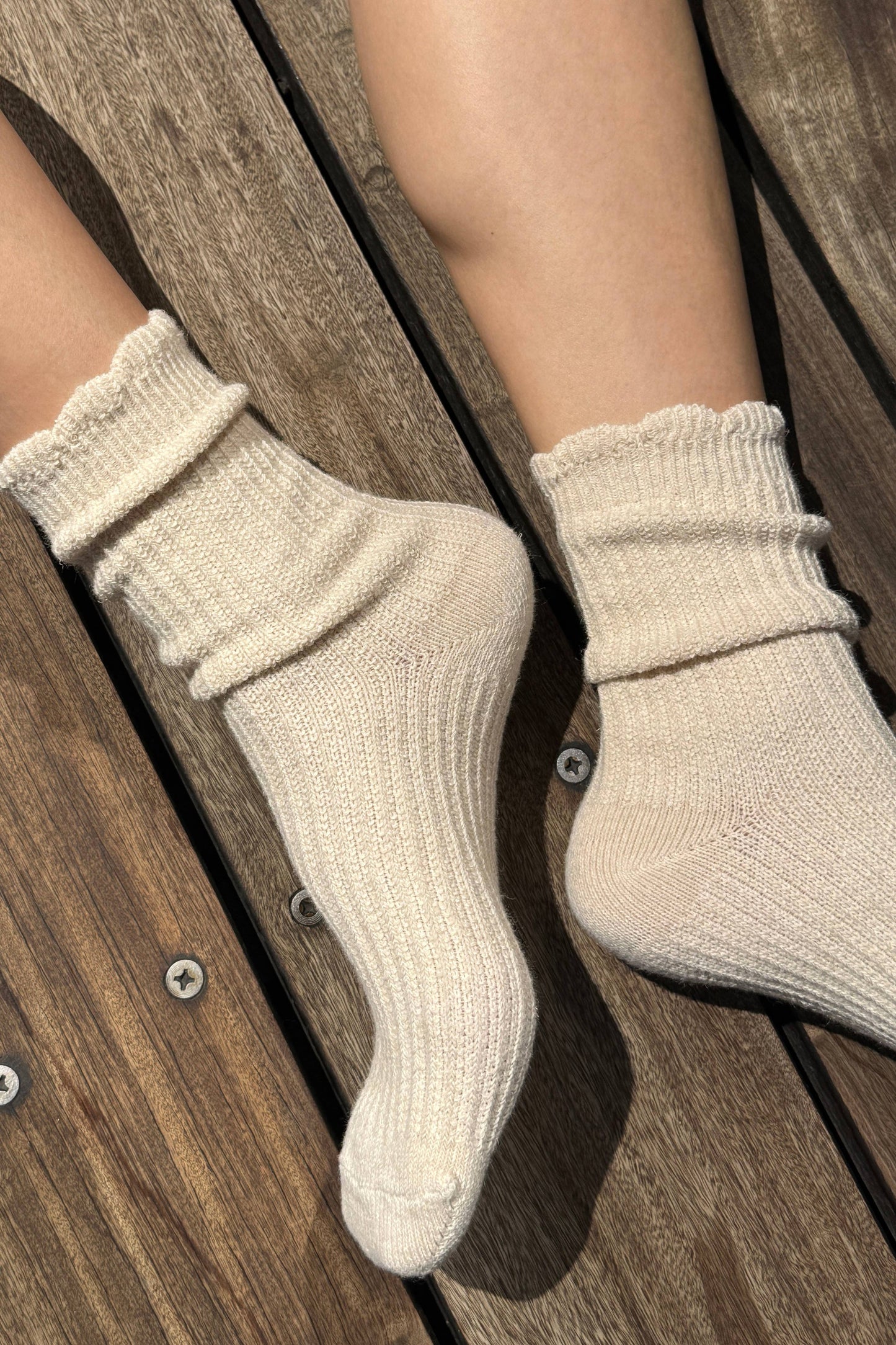 Linen Scallop Socks - Naturel (COMING SHORTLY)