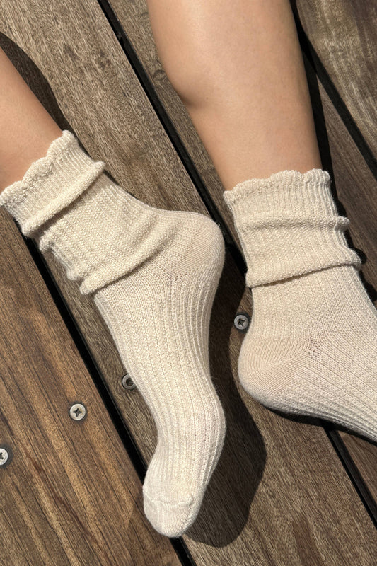 Linen Scallop Socks - Naturel