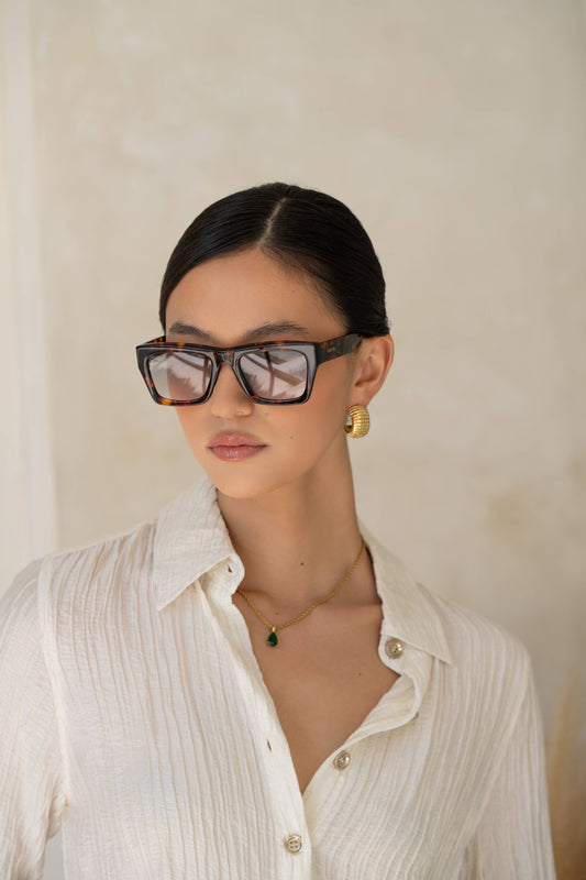 Nico Acetate Unisex Rectangular Sunglasses -Tortoise