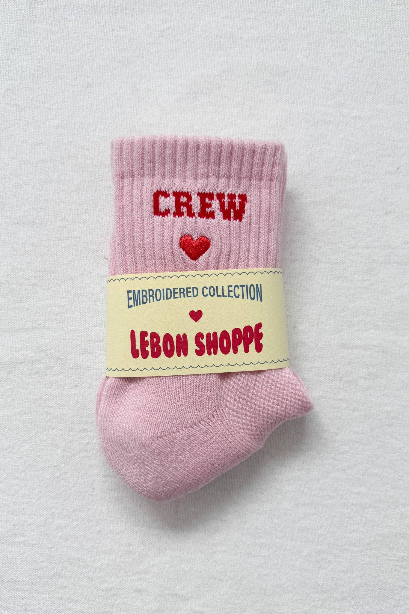 Embroidered Crew Socks: STRAWBERRY MILK