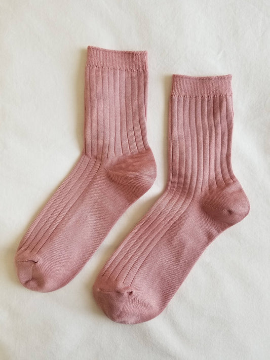 Her Socks Mercerized Combed Cotton Rib - Desert Rose