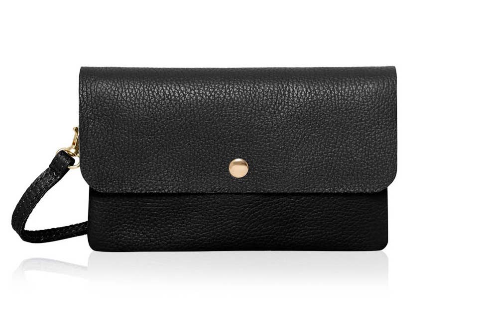 Italian Leather Small Messenger Crossbody Bag - Black