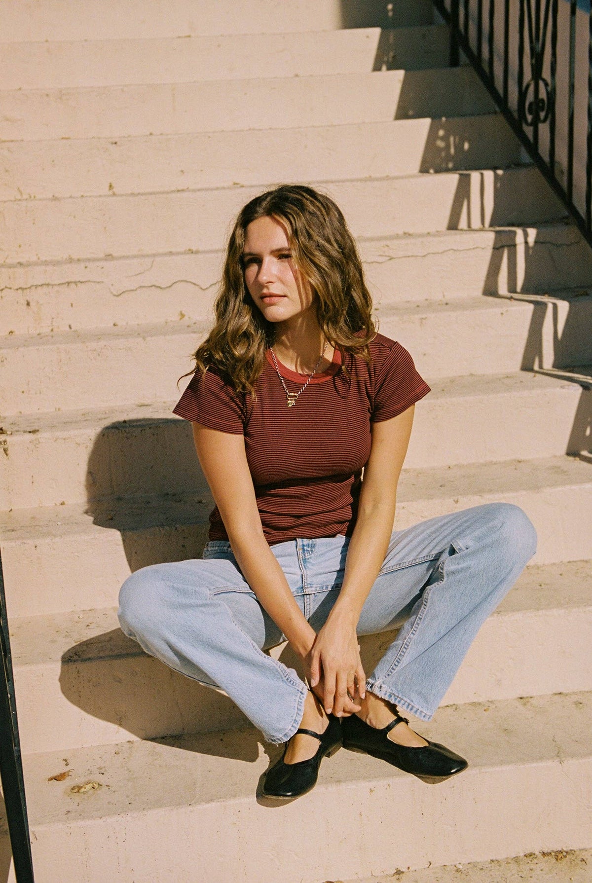 Striped Ringer Tee - Brick Stripe