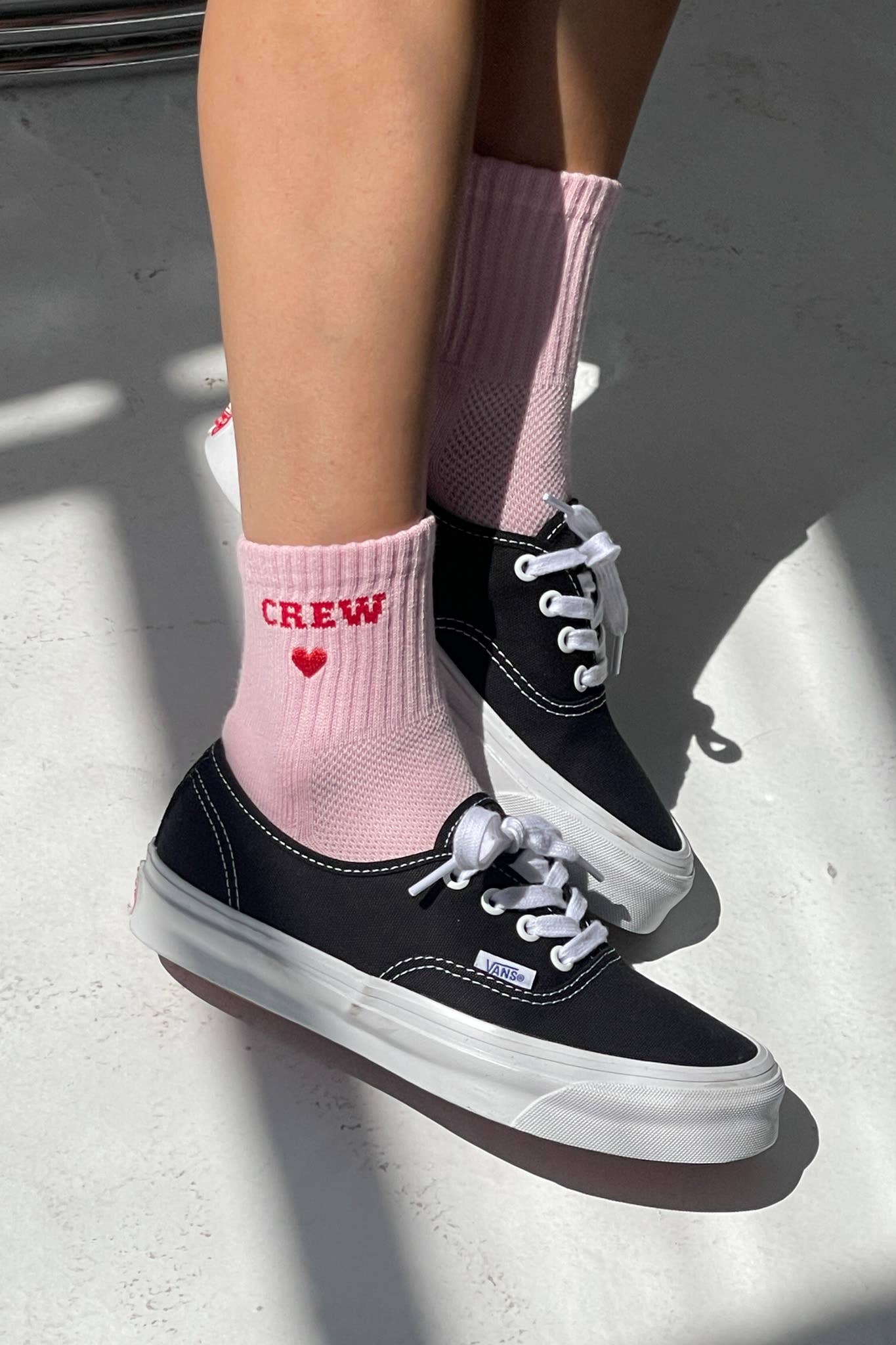 Embroidered Crew Socks: STRAWBERRY MILK
