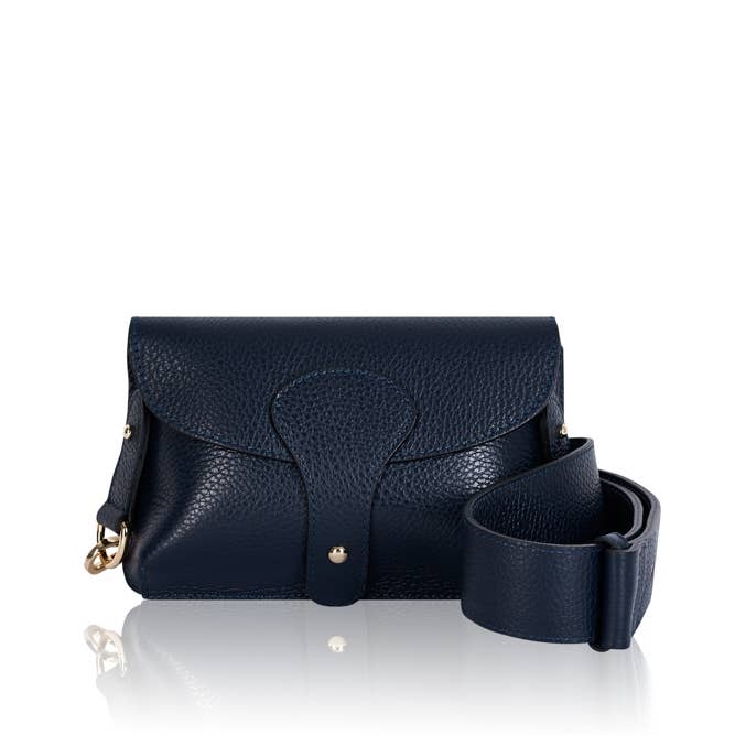 Italian Leather Saddle Bag -Small - Navy
