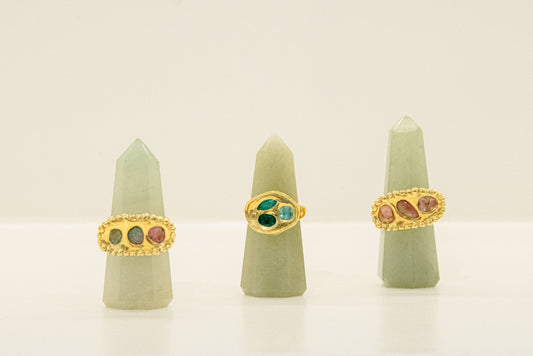 Vermeil Oval faced ring with three Emeralds