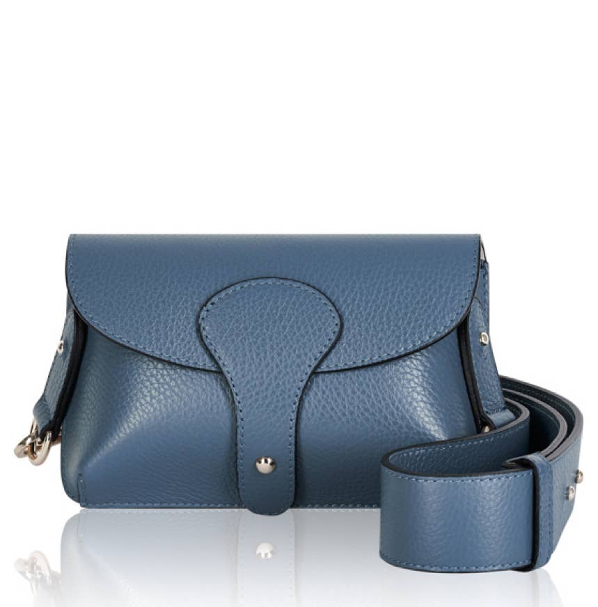 Italian Leather Saddle Bag -Medium - Denim Blue