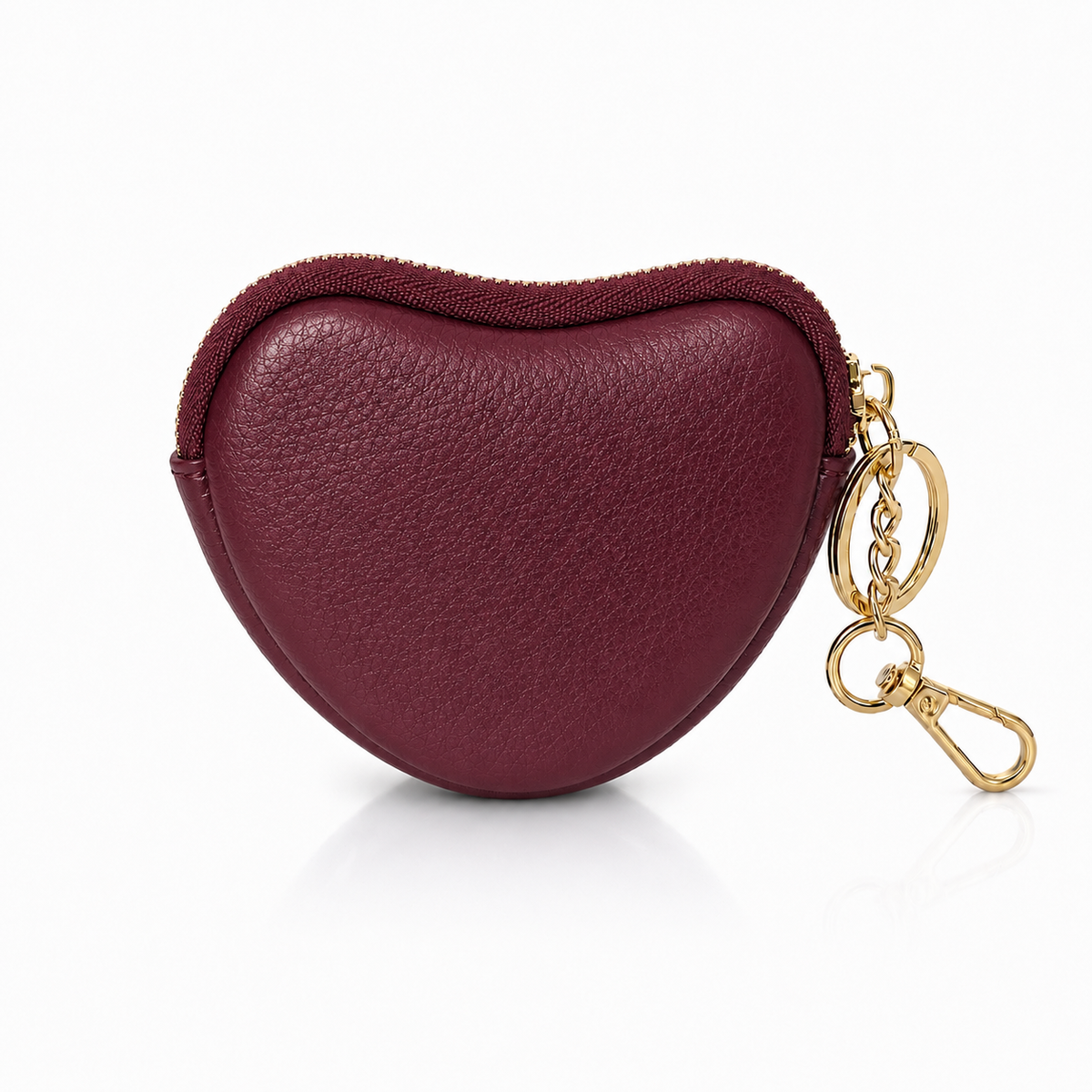Italian Leather Heart Coin Purse Keyring - Red