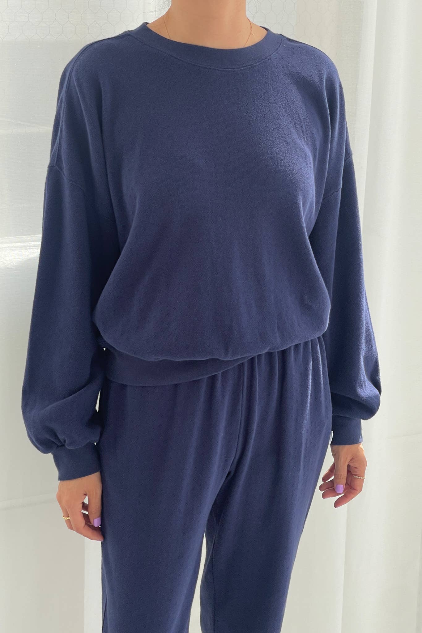 Pointelle Core Sweatshirt - Navy