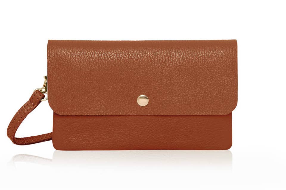 Italian Leather Small Messenger Crossbody Bag: Light Grey