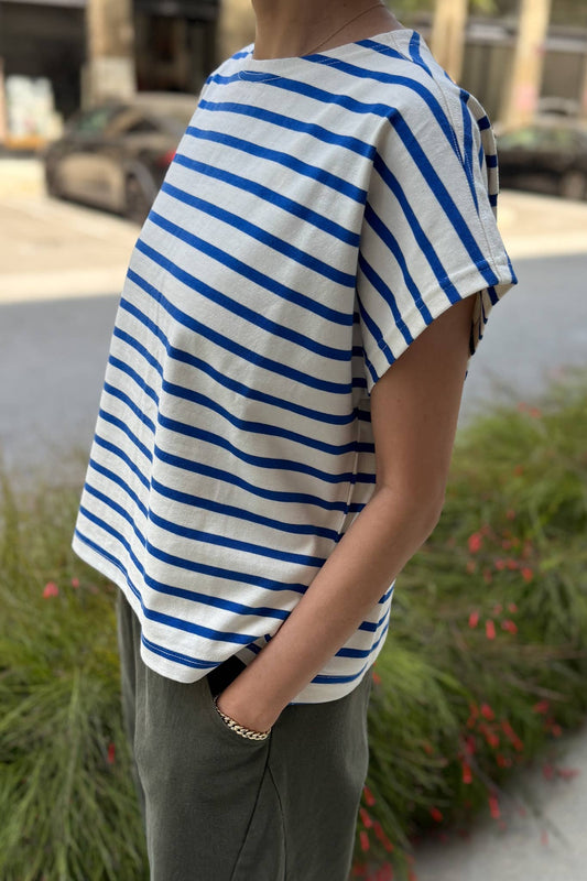 Manon Tee - Blue Stripe on Cream