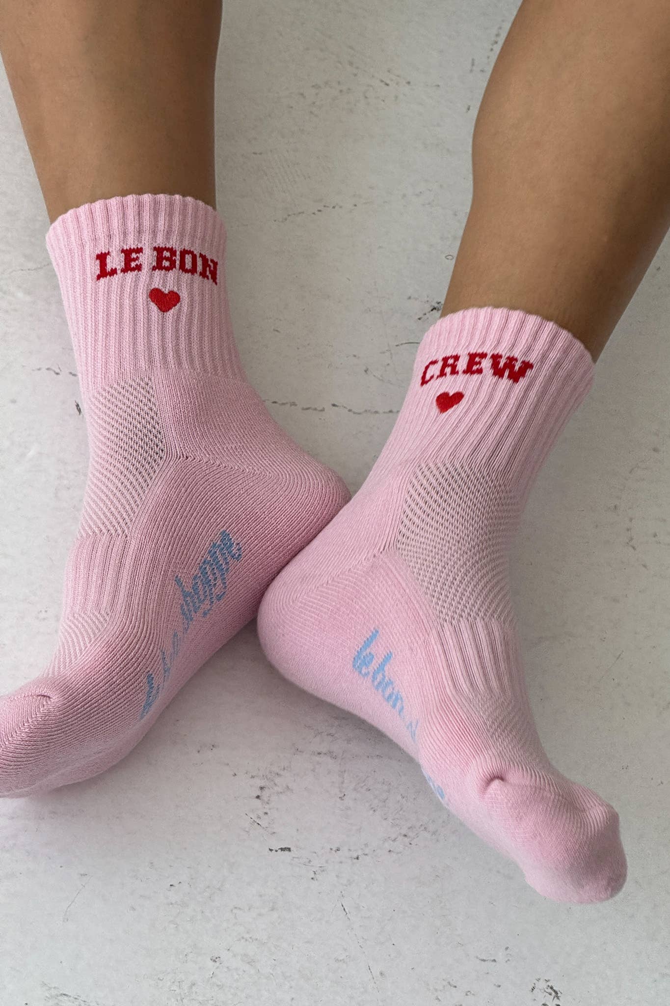 Embroidered Crew Socks: STRAWBERRY MILK