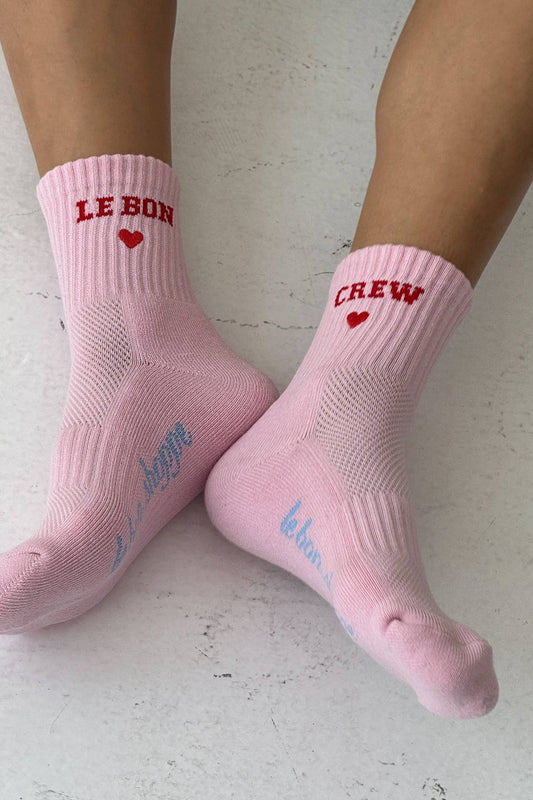 Embroidered Crew Socks: STRAWBERRY MILK