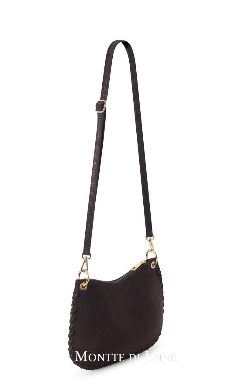 Italian Suede Studded Crossbody Bag: Dark Chocolate