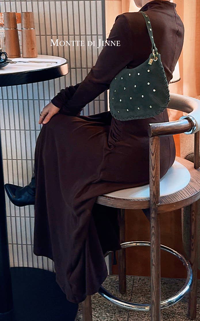 Italian Suede Studded Crossbody Bag: Dark Chocolate