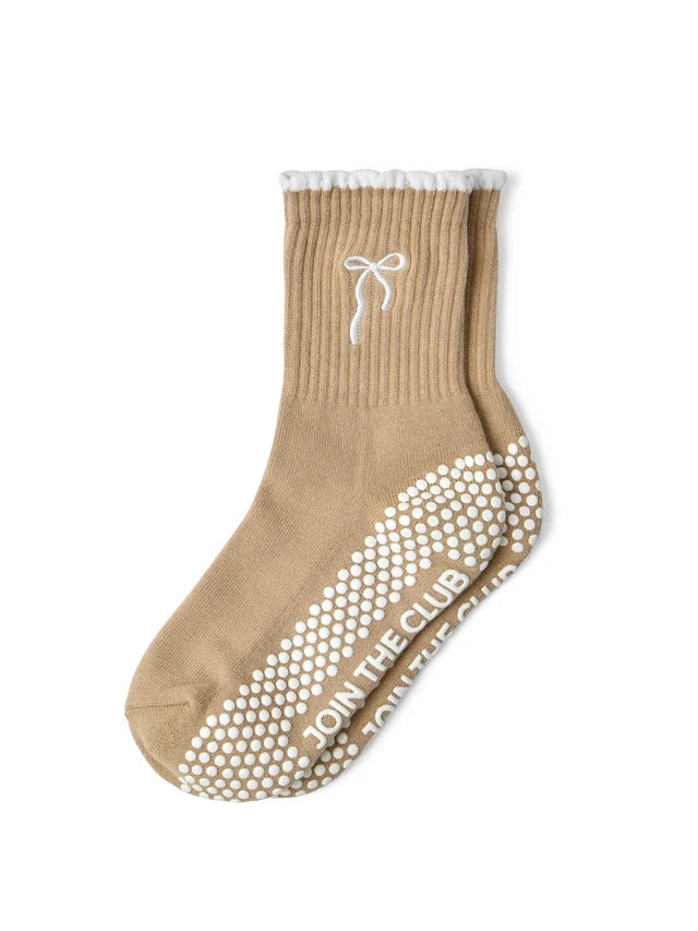 Bow Crew Pilates Grip Sock - Toffee