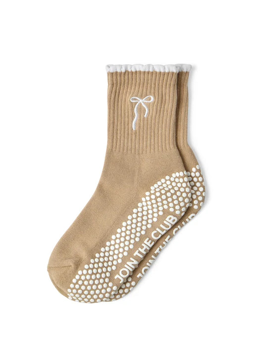Bow Crew Pilates Grip Sock - Toffee