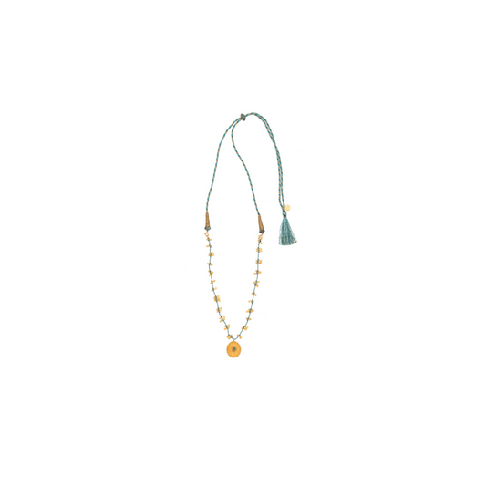 Facet Green Aventurine Gold Pendant on Green Silk