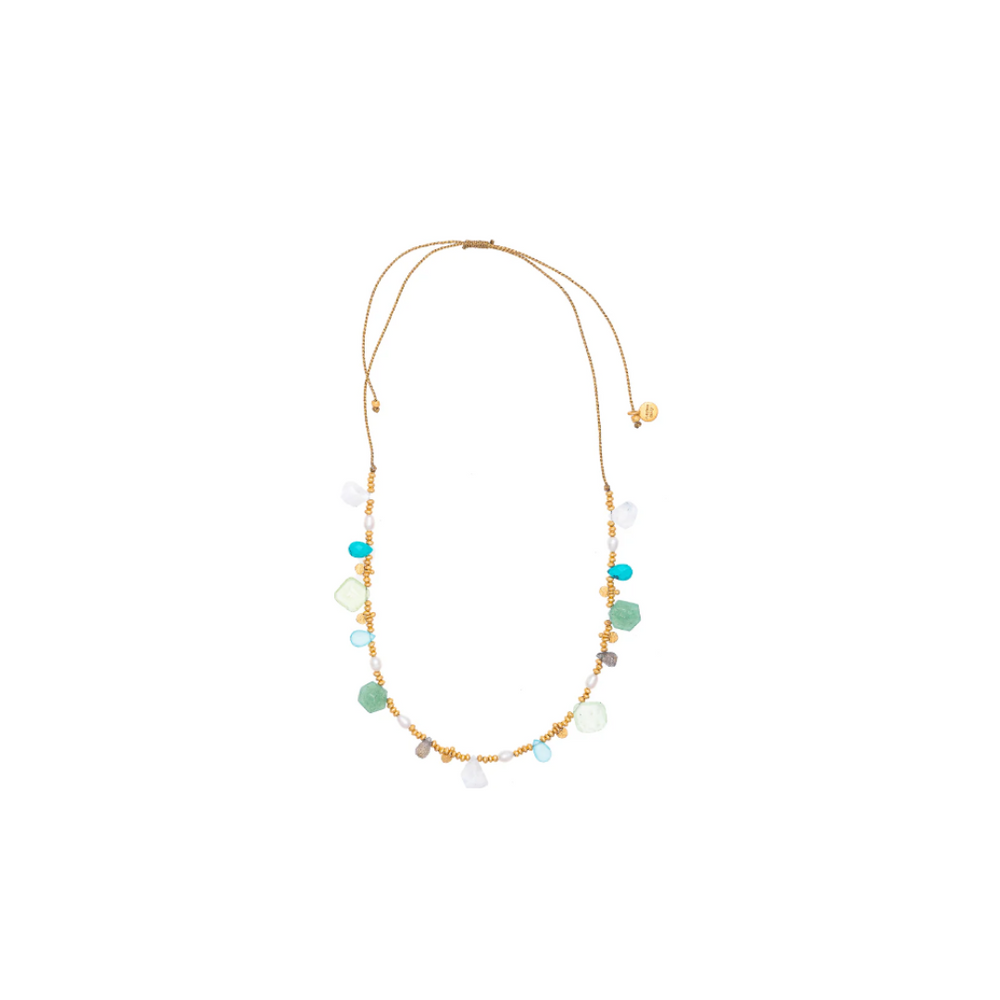 Moonstone, Aventurine, Turquoise & Pearl Gold Charm String Necklace