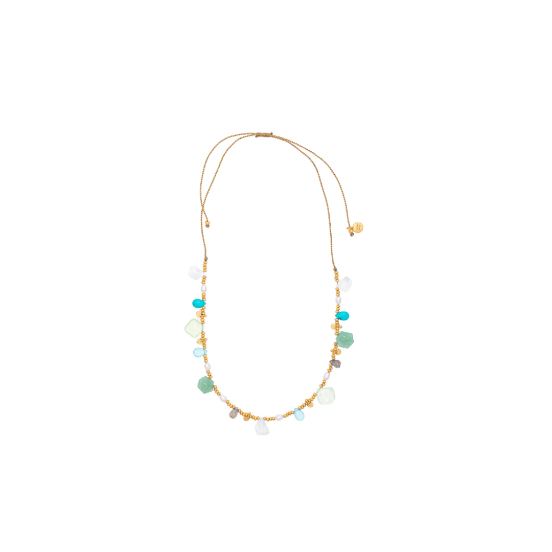 Moonstone, Aventurine, Turquoise & Pearl Gold Charm String Necklace