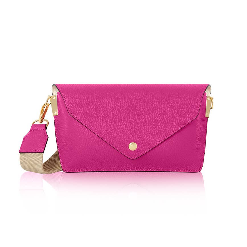 Italian Leather Crossbody Bag with Canvas Strap: Denim Blue