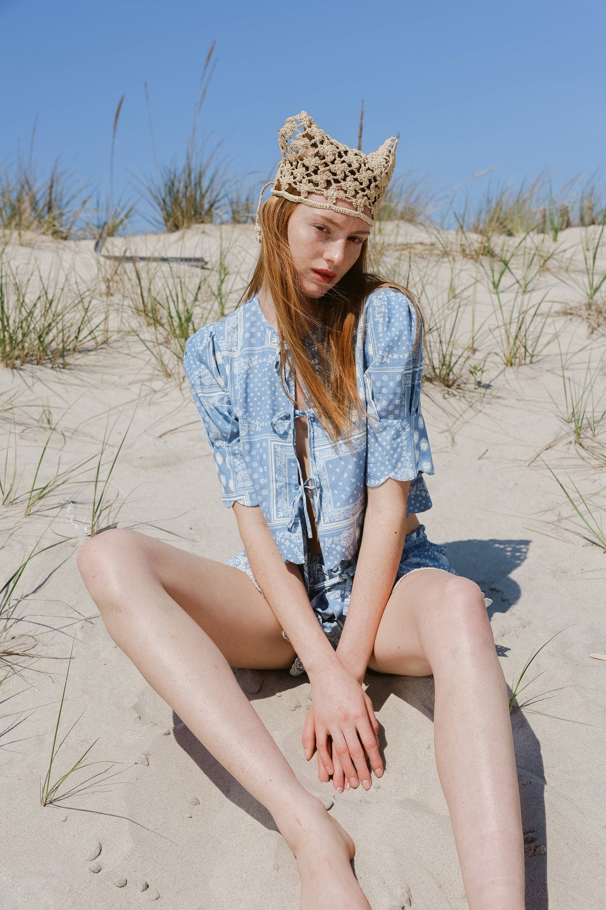 Scalloped Top Sky - Bandana Print