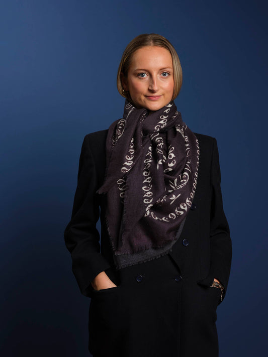 Printed XL Cashmere Bandana - Navy