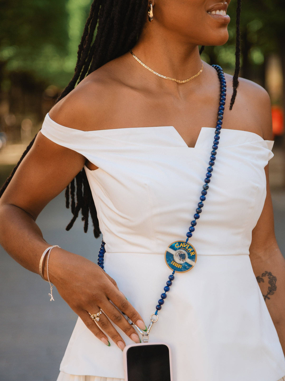 Hand-painted Caviar Crossbody Phone Chain