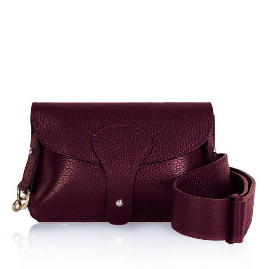 Italian Leather Saddle Bag - Medium - Red Plum