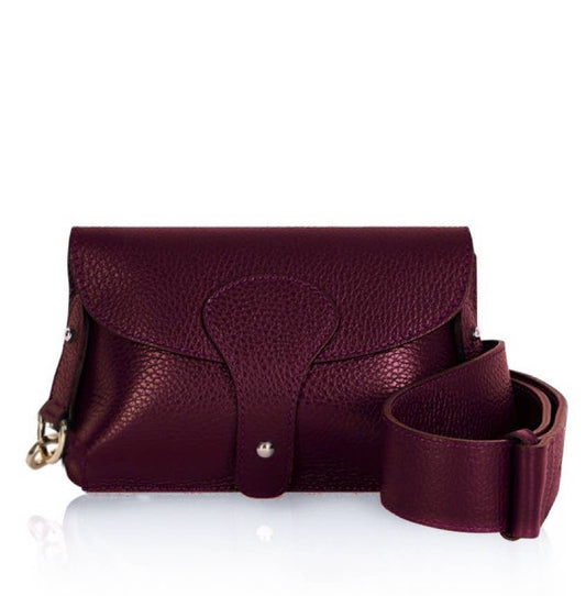 Italian Leather Saddle Bag - Medium - Red Plum