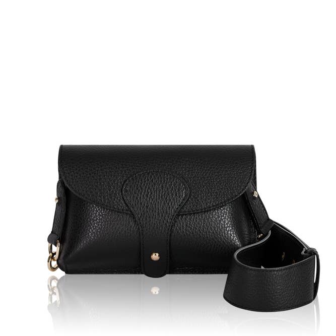 Italian Leather Saddle Bag -Small: Black